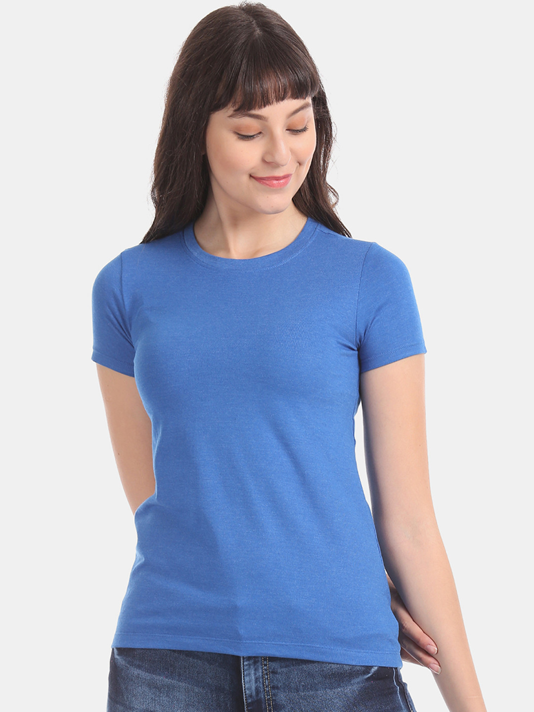 

Aeropostale Women Blue Solid Round Neck T-shirt