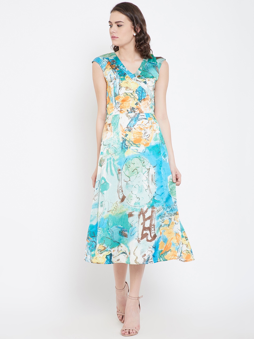 

DODO & MOA Women Blue Printed Fit and Flare Dress