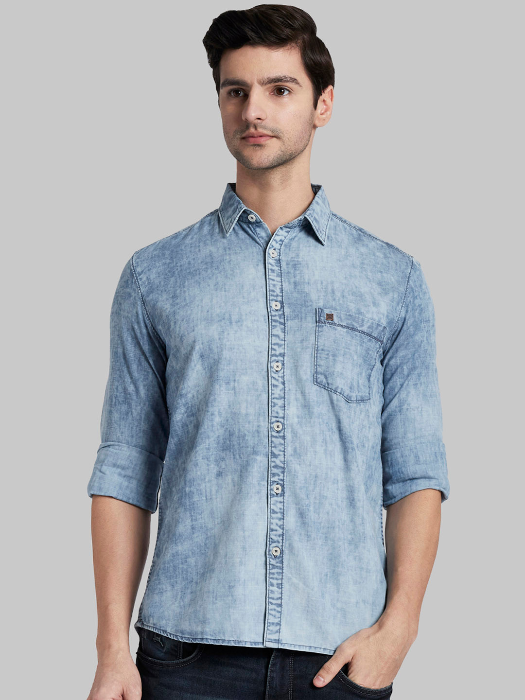 

Parx Men Blue Slim Fit Faded Casual Denim Shirt