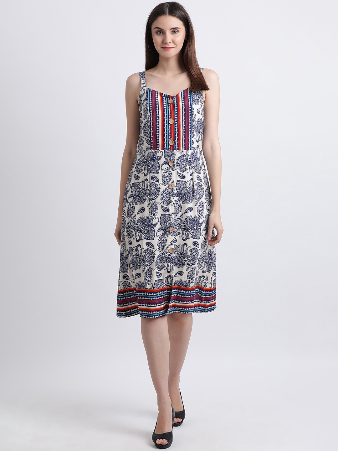 

Zink London Women Off-White Printed Fit and Flare Dress