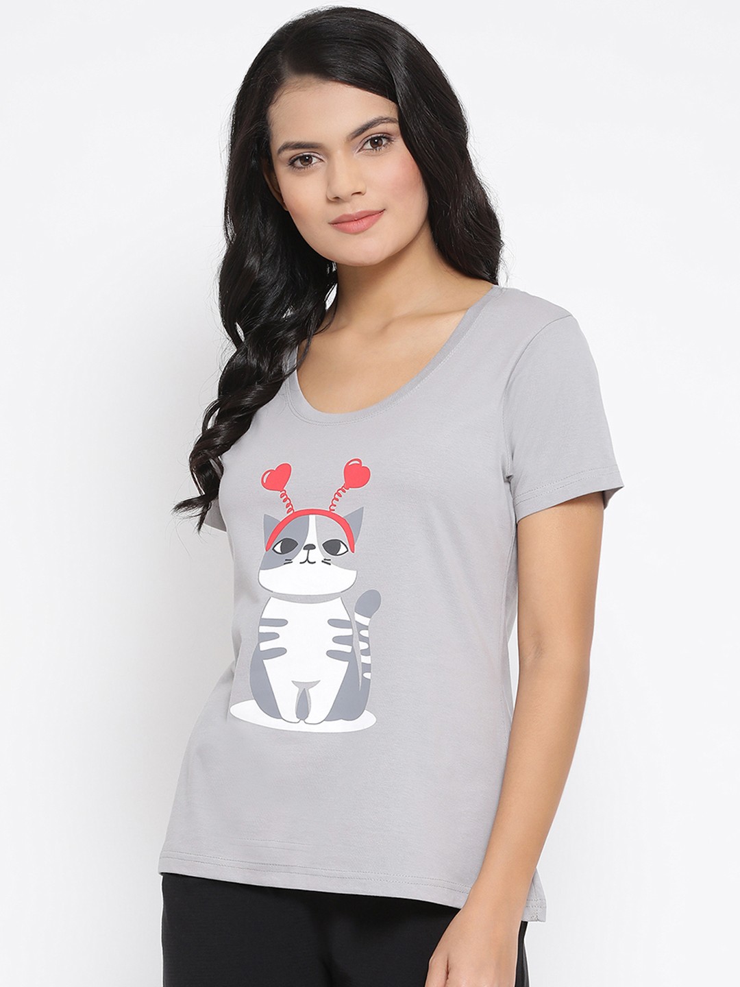 

Clovia Women Grey Printed Lounge T-Shirt
