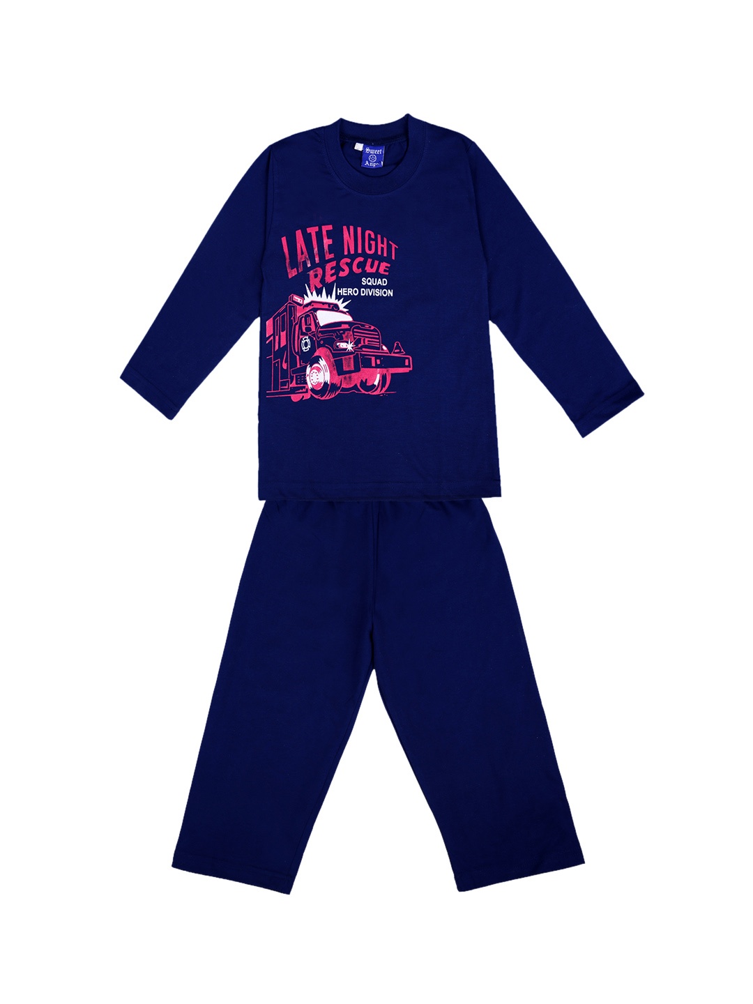 

SWEET ANGEL Girls Navy Blue & Pink Printed Night Suit