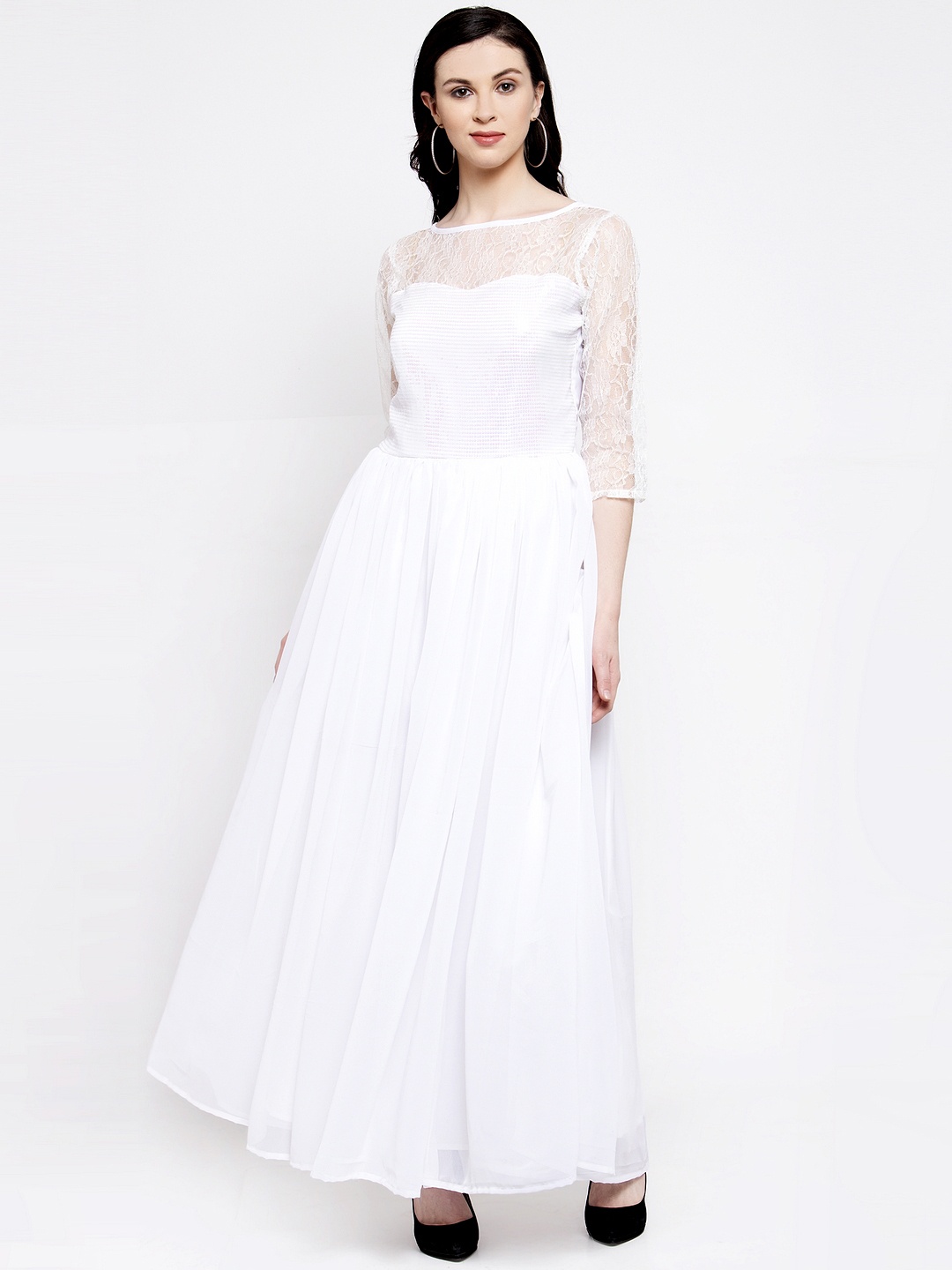 

Karmic Vision Women White Self Design Maxi Dress