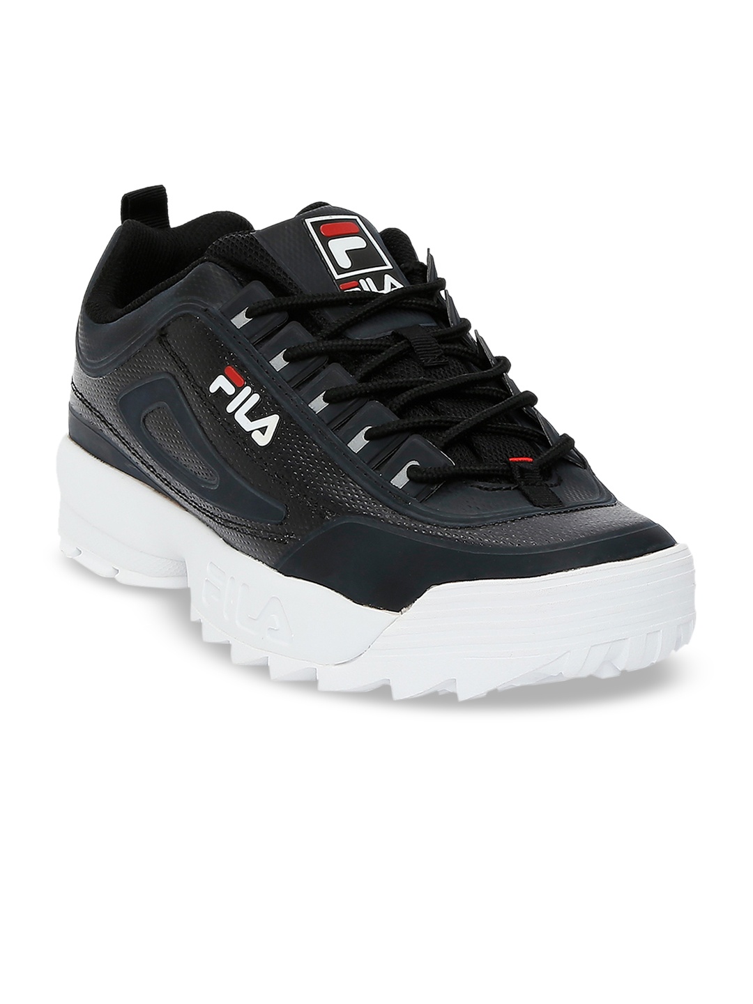 

FILA Men Black Perforated Leather Sneakers