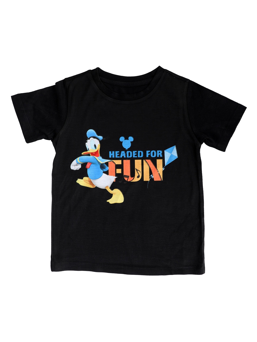 

YK Disney Boys Black Donald Duck Printed Round Neck T-shirt