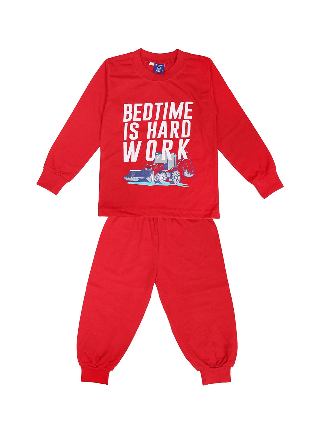 

SWEET ANGEL Girls Red & White Printed Night Suit