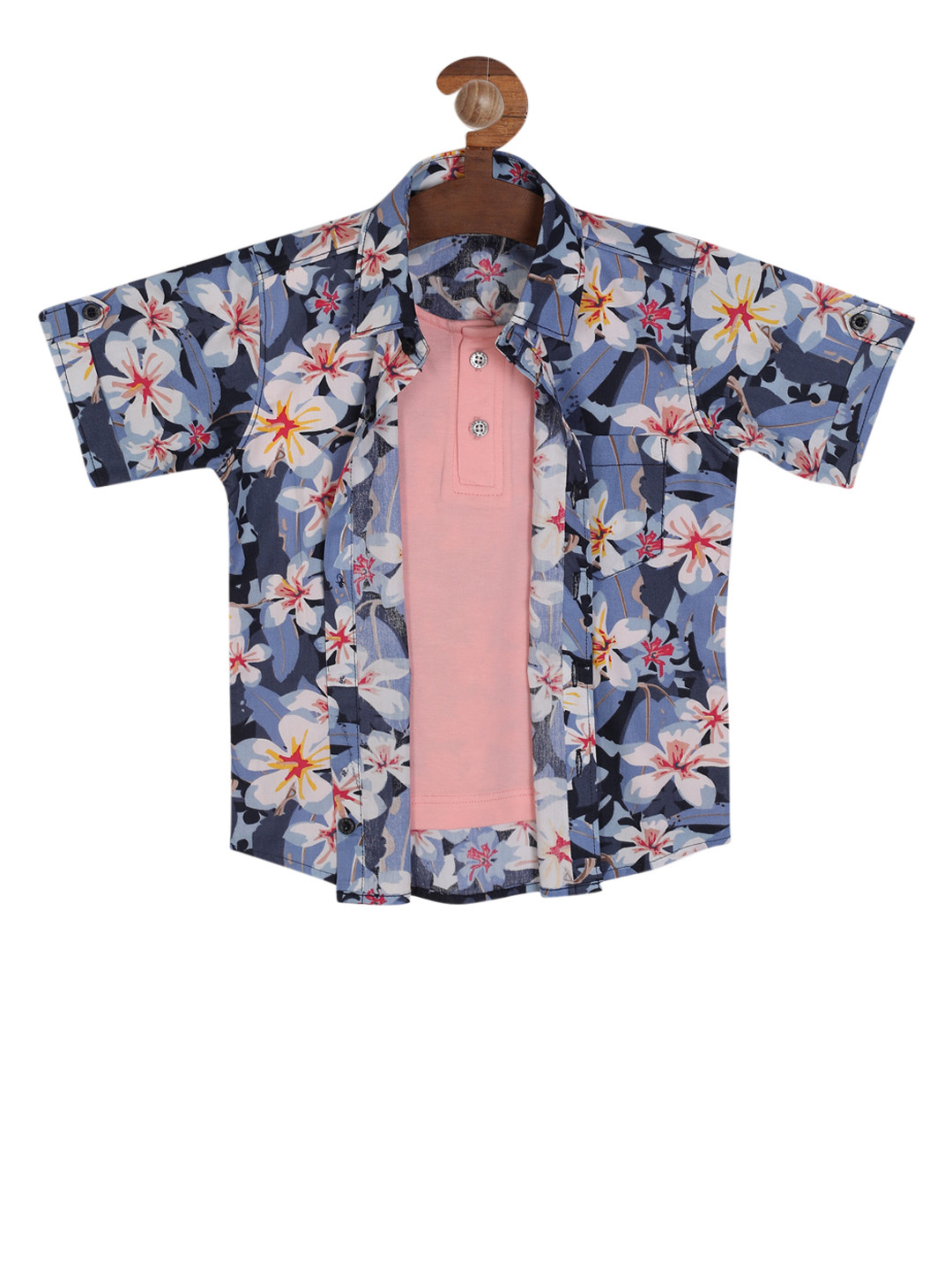 

RIKIDOOS Boys Blue & Pink Regular Fit Printed Casual Layered Shirt