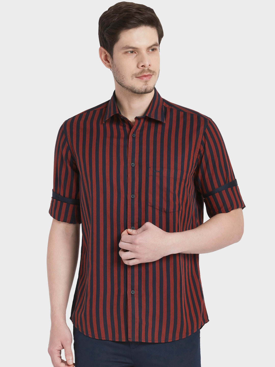 

ColorPlus Men Red & Black Tailored Fit Striped Casual Shirt