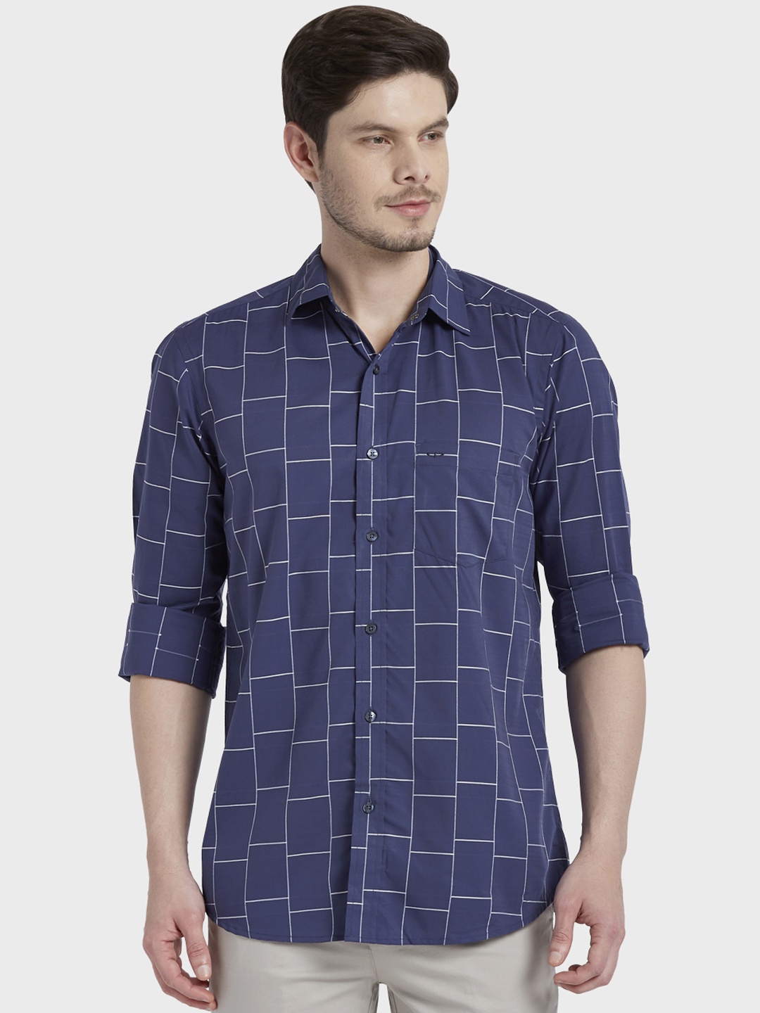 

ColorPlus Men Navy Blue Tailored Fit Checked Casual Shirt