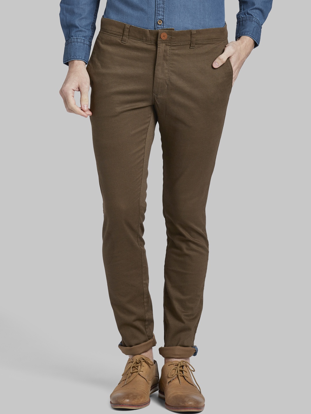 

Parx Men Brown Slim Fit Solid Regular Trousers