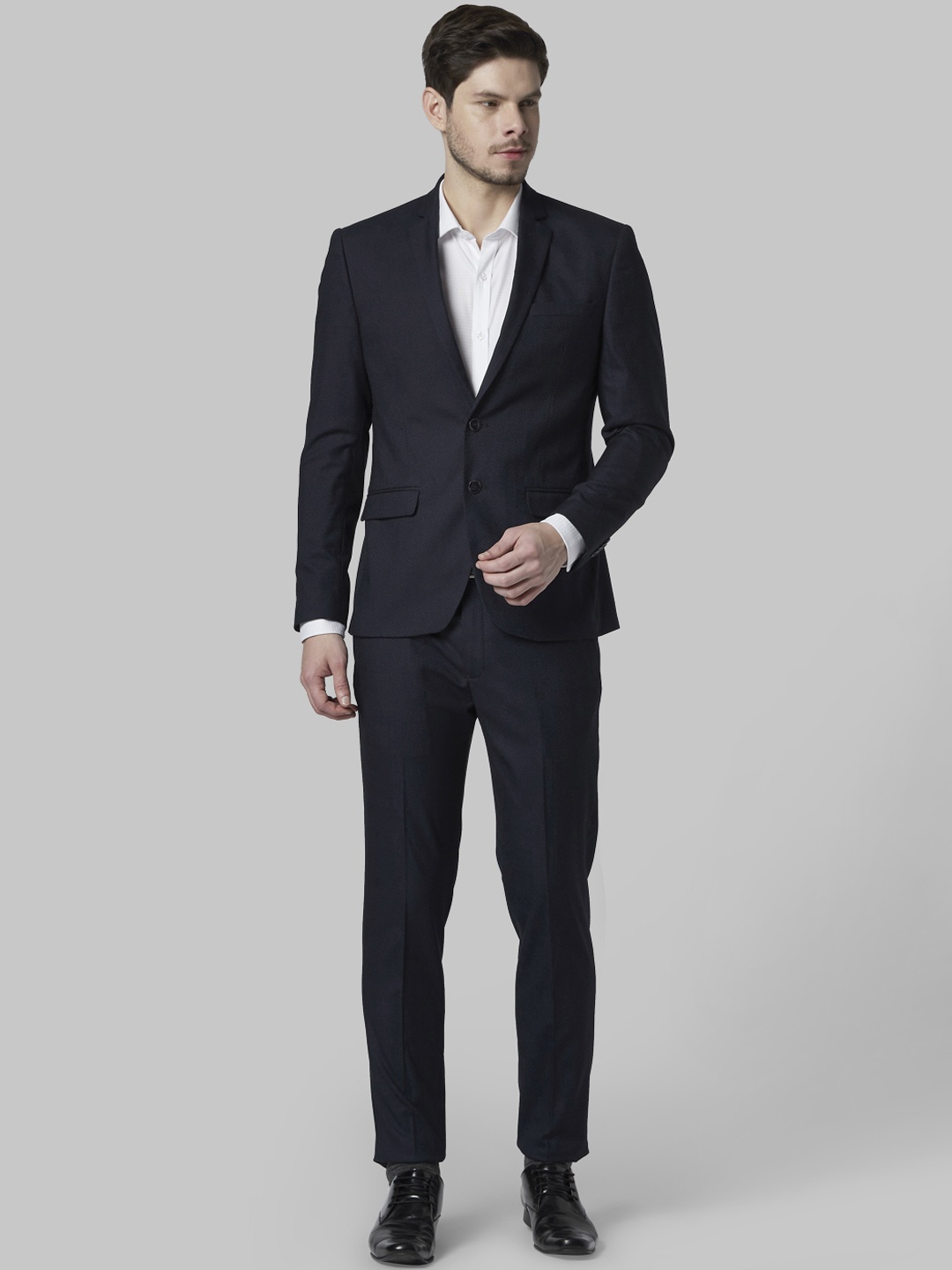 

Park Avenue Men Navy Blue Self-Design Single-Breasted Formal Suit
