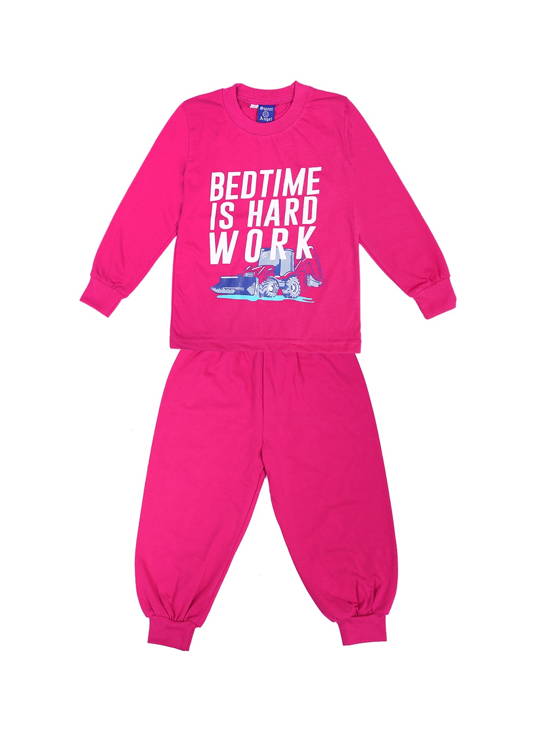 

SWEET ANGEL Girls Pink & White Printed Night Suit
