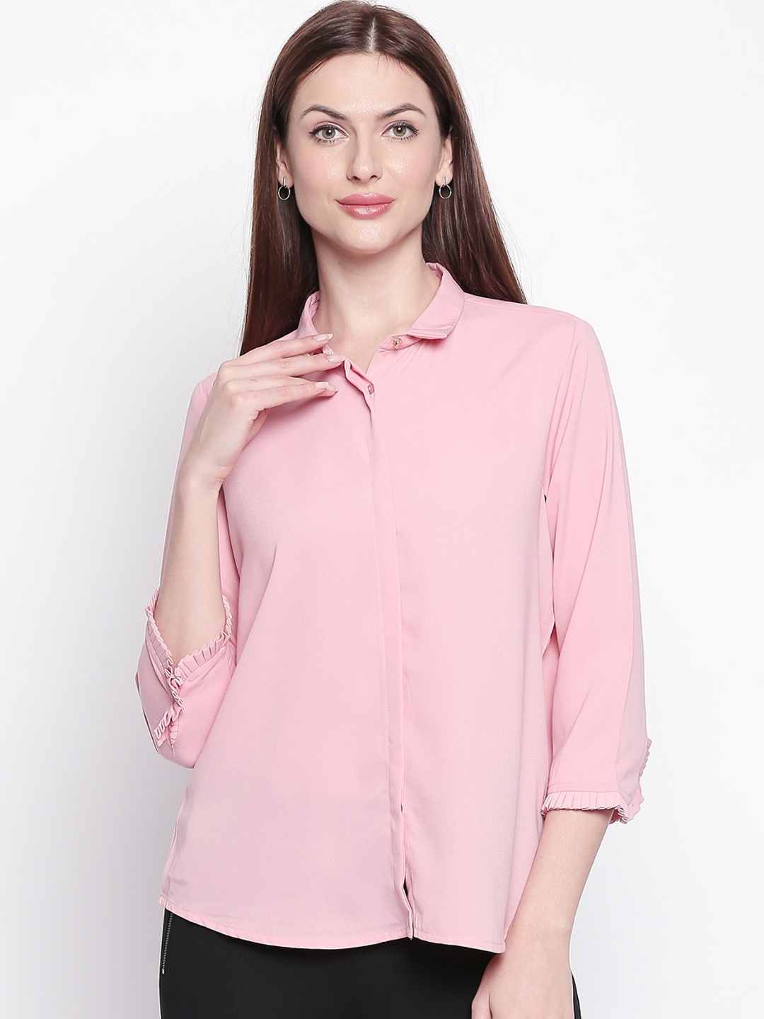 

Annabelle by Pantaloons Women Pink Self Design Shirt Style Top