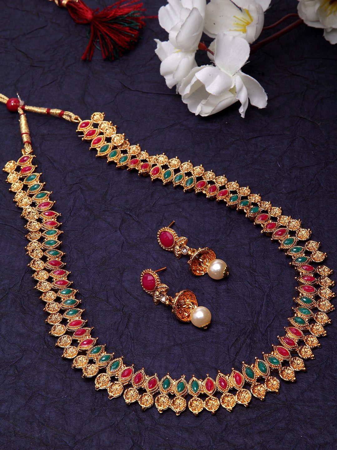 

Shining Diva Gold-Plated & Green Antique Jewellery Set