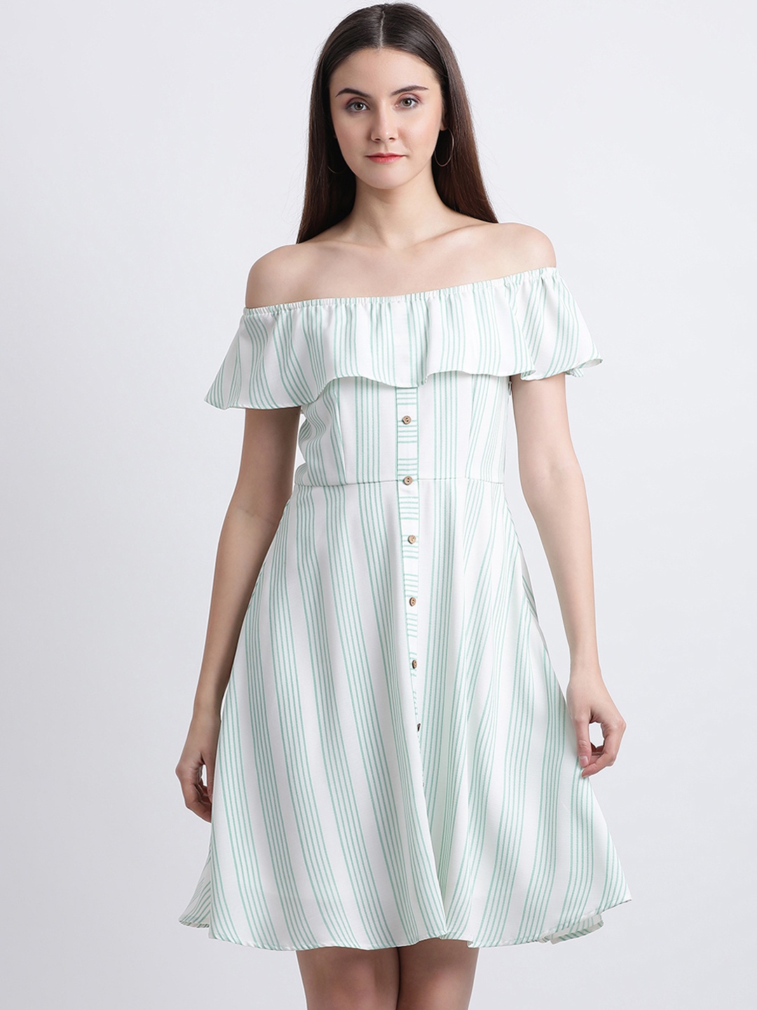 

Zink London Women White Striped Fit and Flare Dress