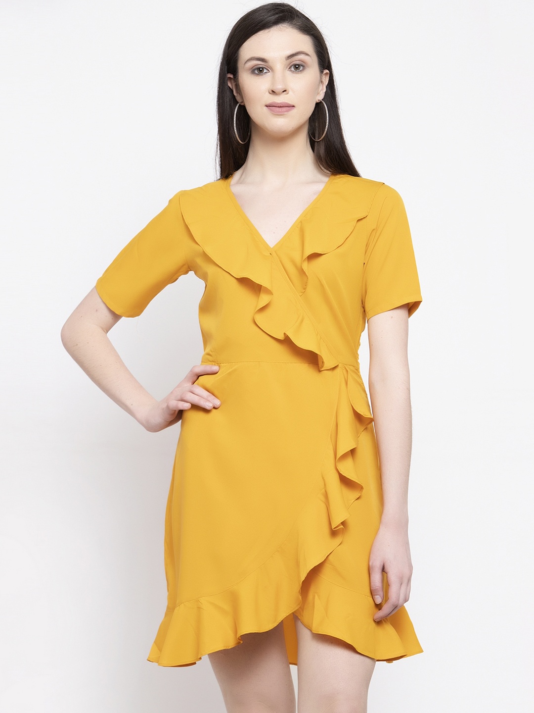 

Karmic Vision Women Mustard Solid Wrap Dress