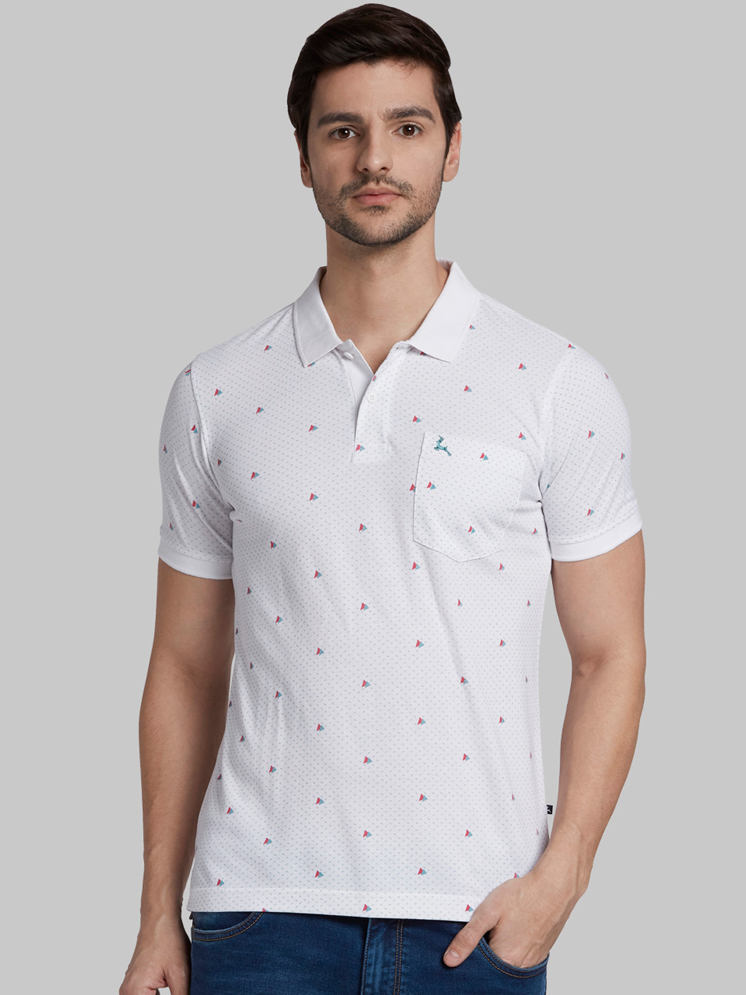 

Parx Men White Printed Polo Collar T-shirt