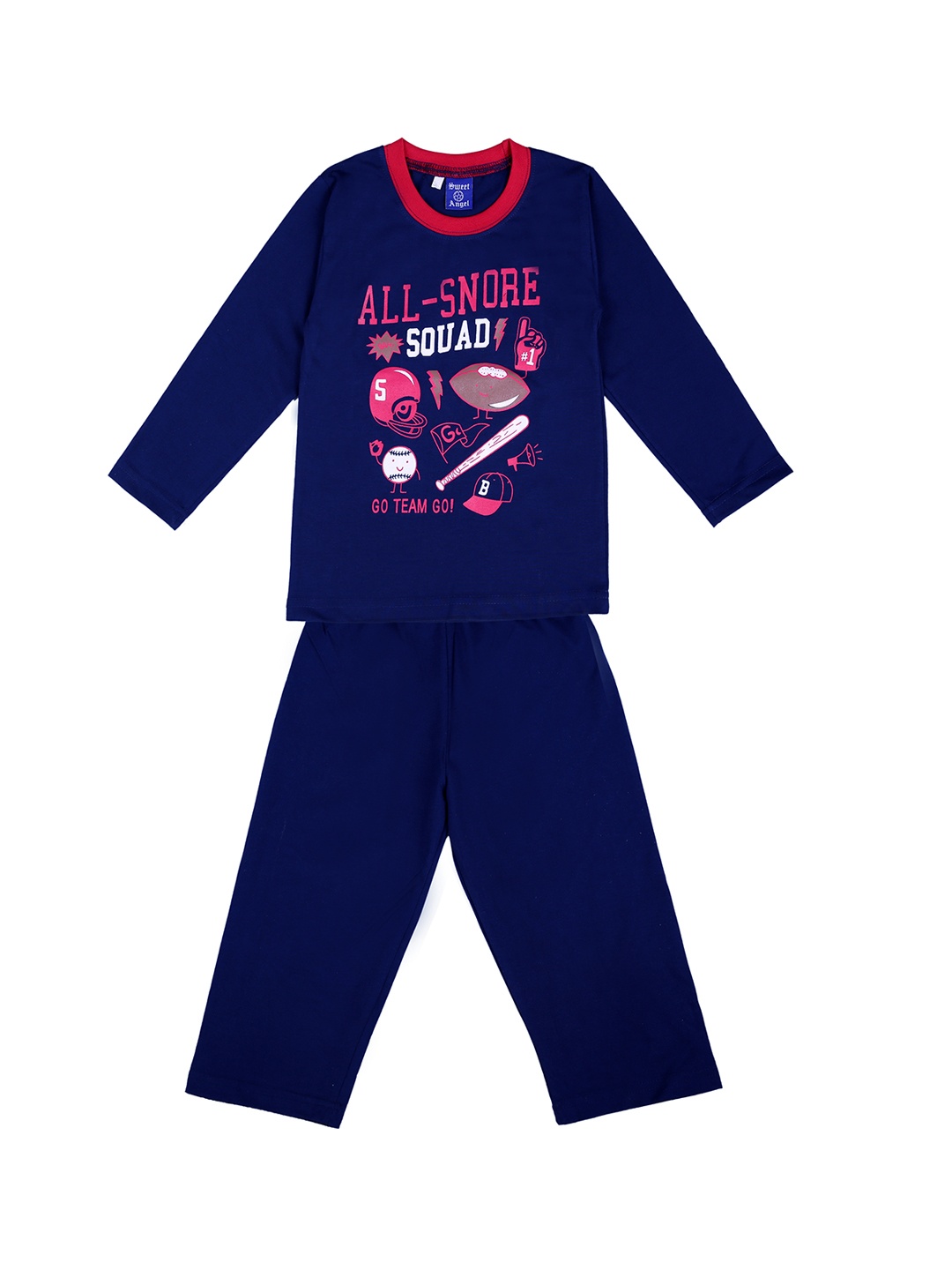 

SWEET ANGEL Girls Navy Blue & Pink Printed Night Suit