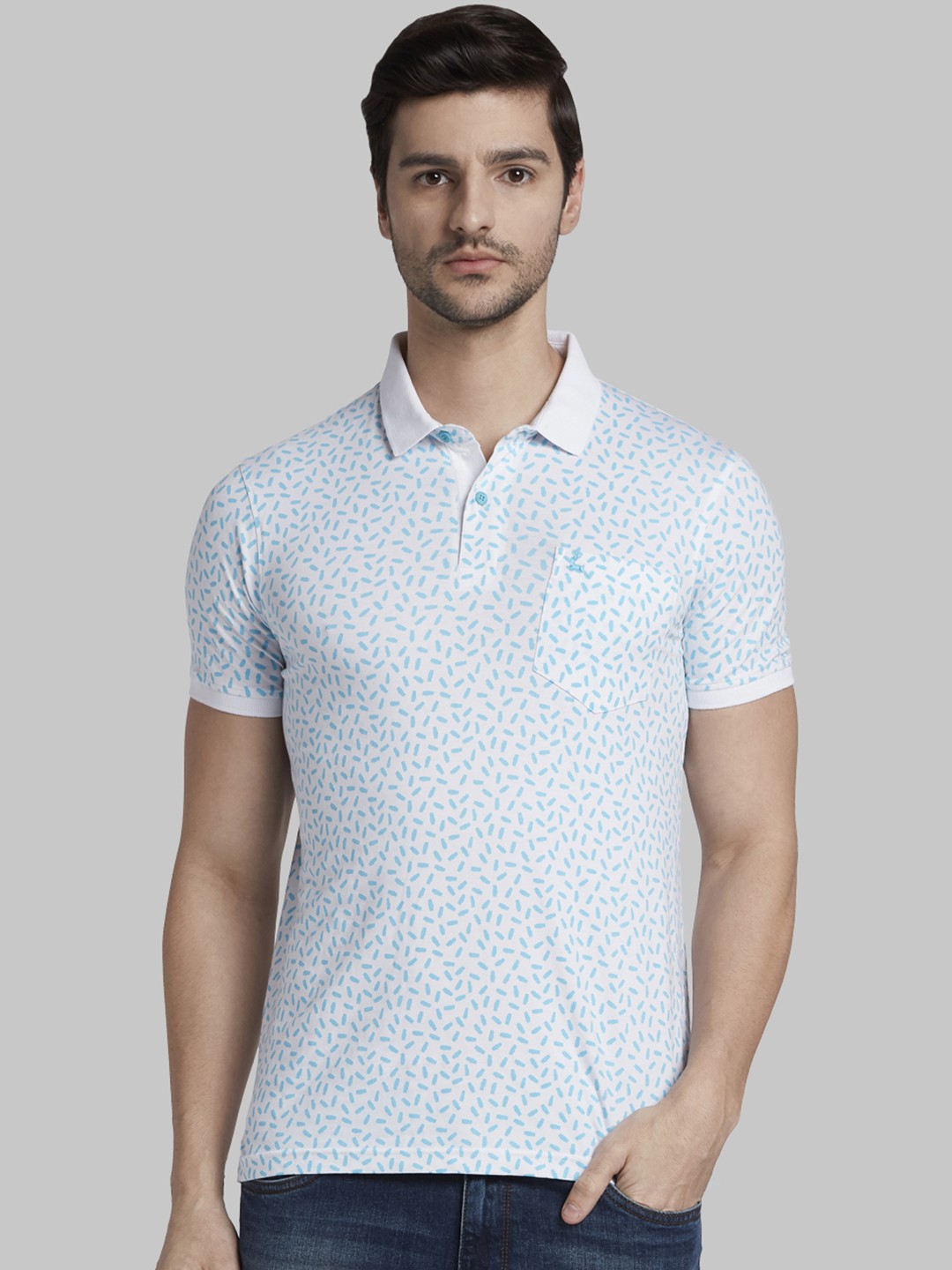 

Parx Men Blue Printed Polo Collar T-shirt