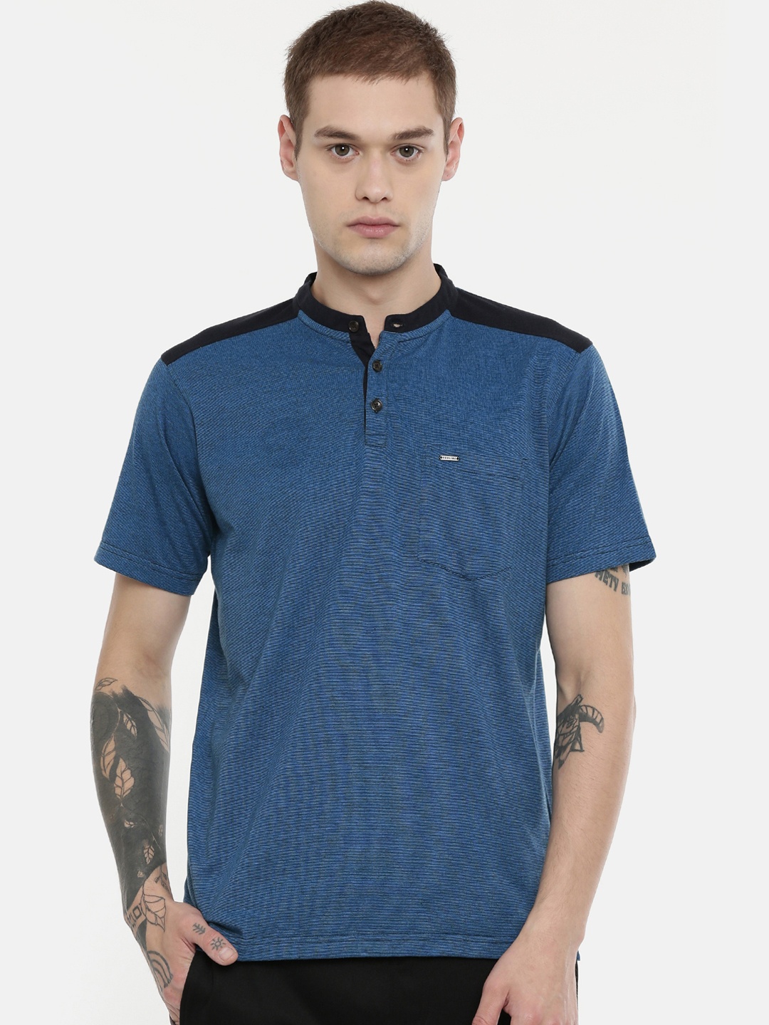 Proline Active Men Blue Solid Regular Fit Henley Neck T-shirt