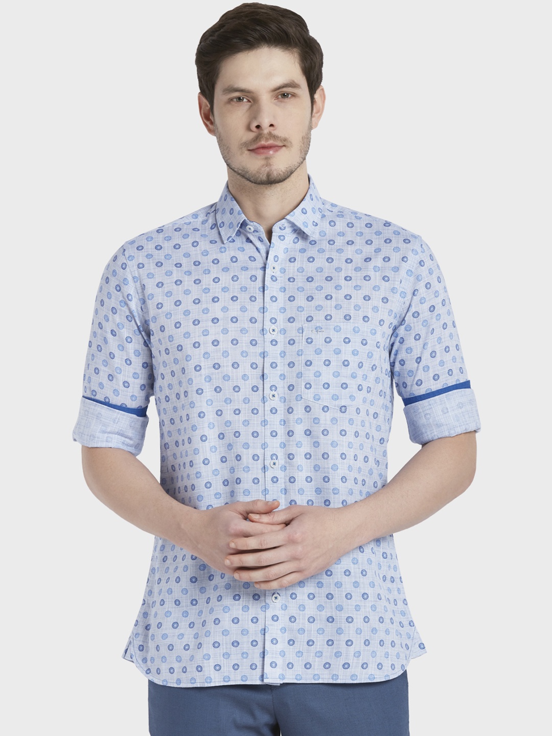 

ColorPlus Men Blue Tailored Fit Printed Casual Shirt