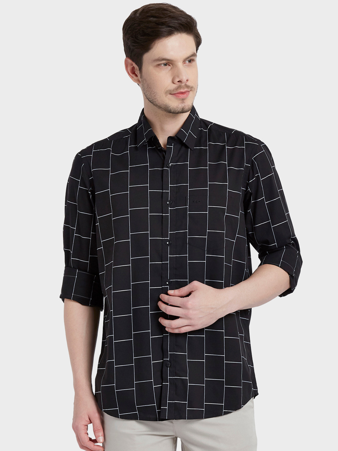 

ColorPlus Men Black & White Tailored Fit Checked Casual Shirt