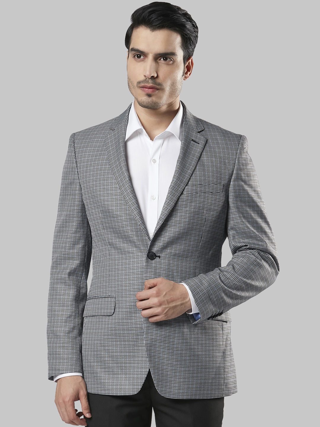 

Raymond Men Grey Checked Single-Breasted Formal Blazer