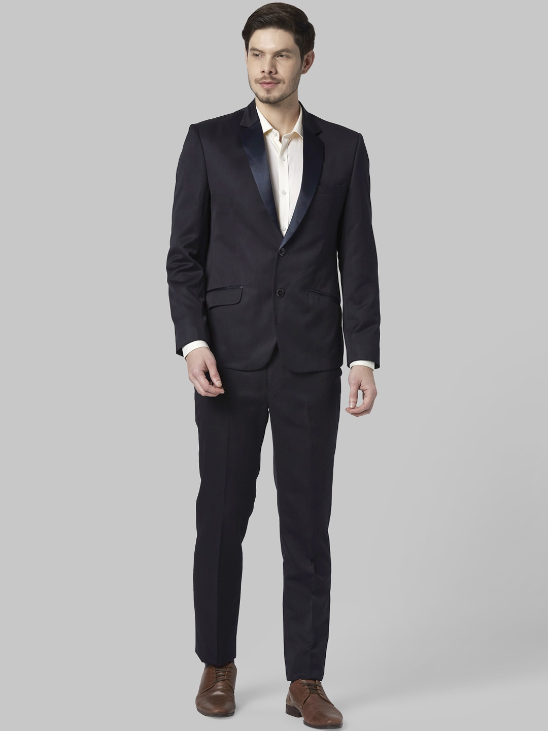 Park Avenue Men Black Solid Single-Breasted Formal Suit