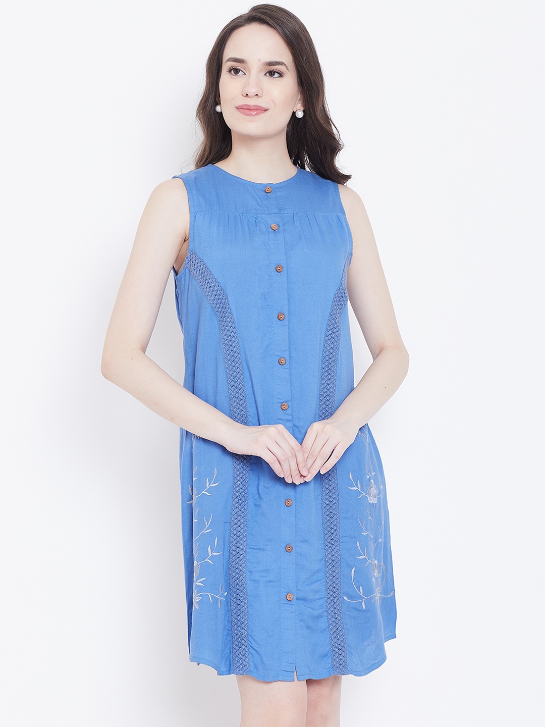 

DODO & MOA Women Blue Self Design A-Line Dress