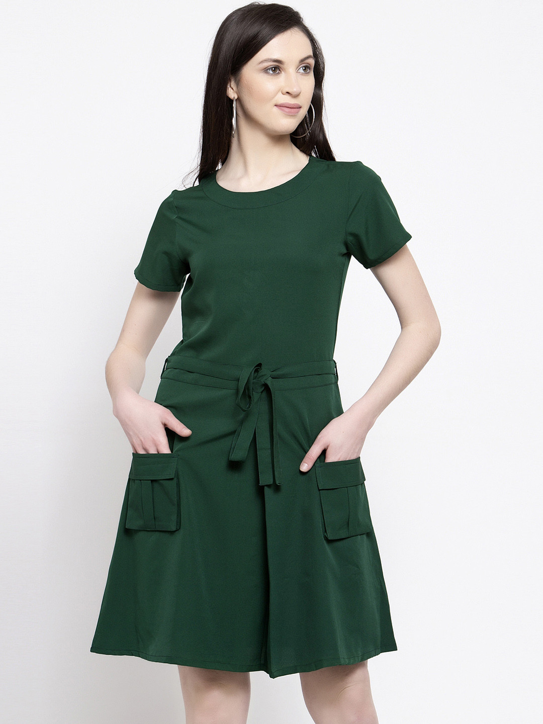 

Karmic Vision Women Green Solid A-Line Dress