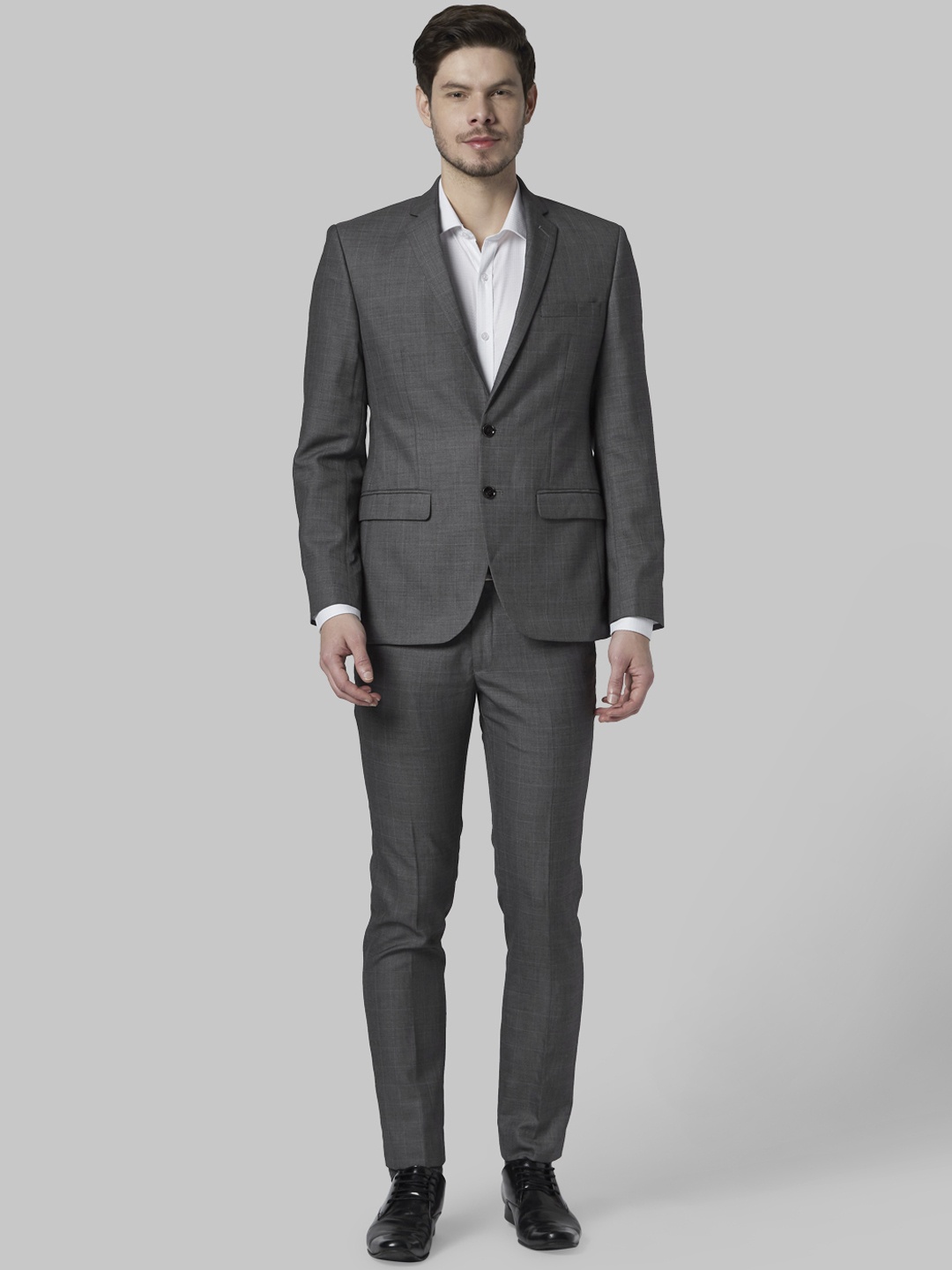 

Park Avenue Men Grey Checked Super Slim-Fit Single-Breasted Formal Suit