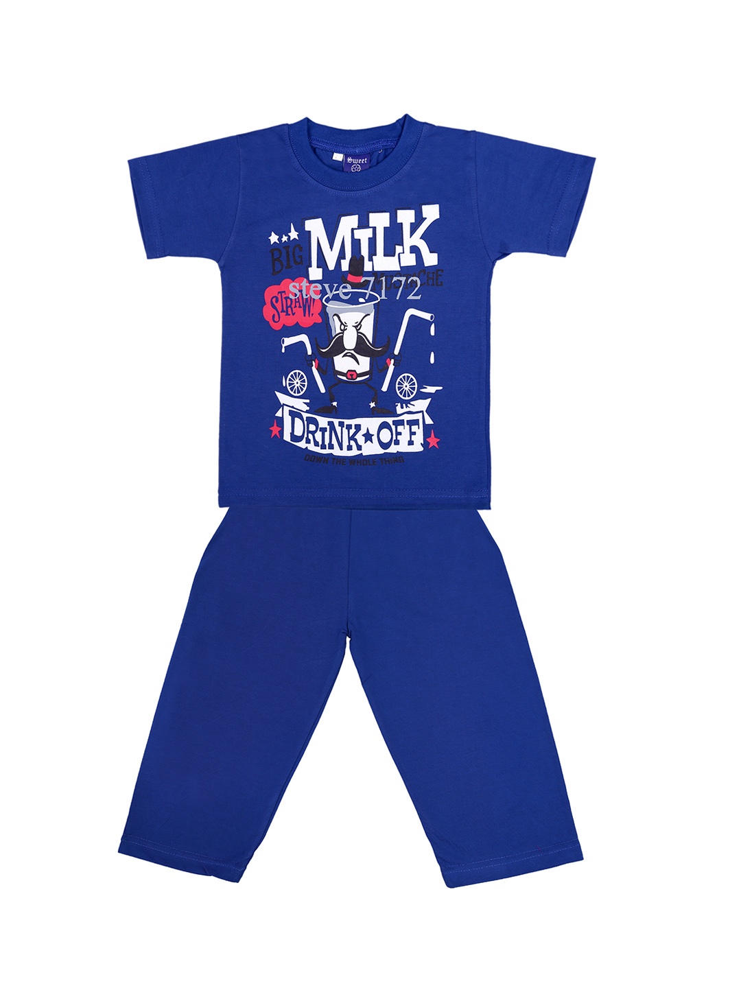 

SWEET ANGEL Girls Blue & White Printed Night Suit