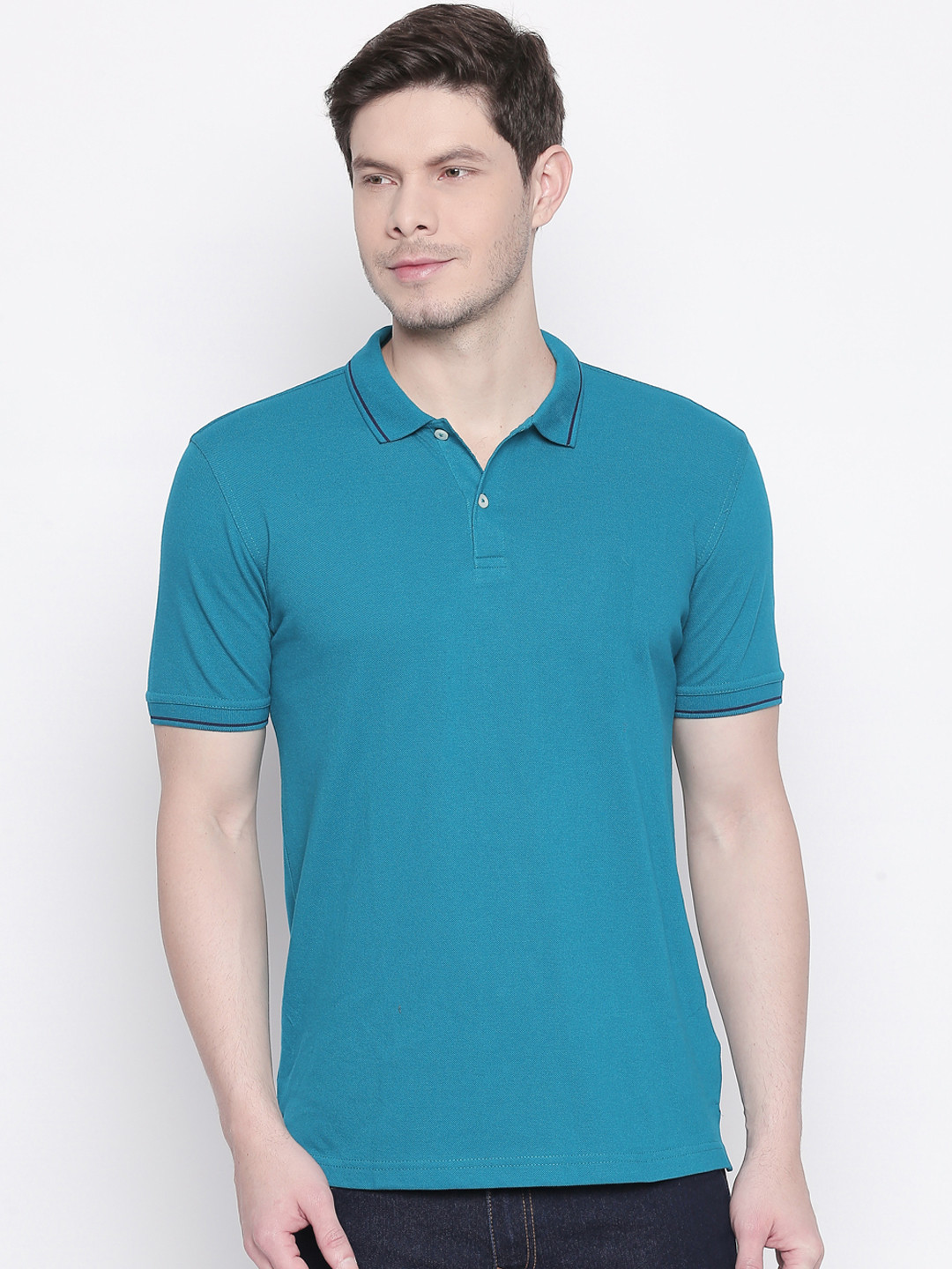 

BYFORD by Pantaloons Men Teal Blue Solid Polo Collar T-shirt