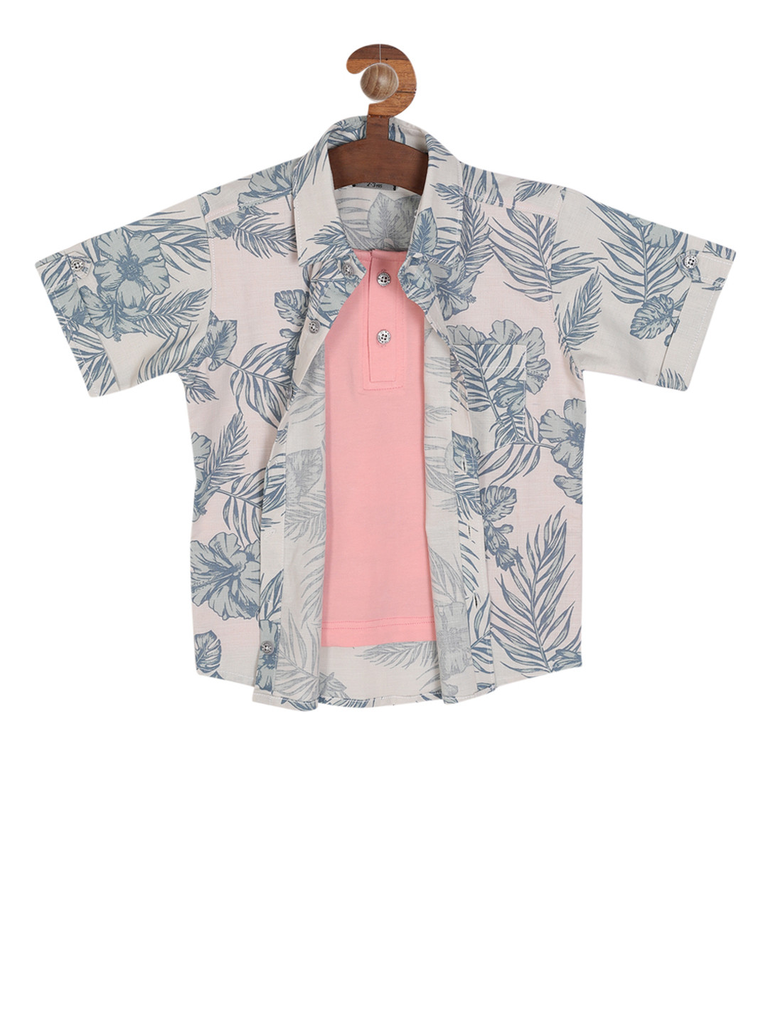 

RIKIDOOS Boys Coffee Brown & Pink Regular Fit Printed Casual Layered Shirt