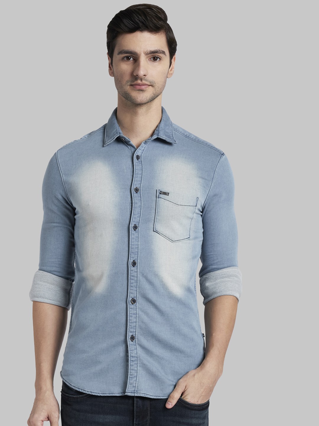 

Parx Men Blue Slim Fit Faded Casual Denim Shirt