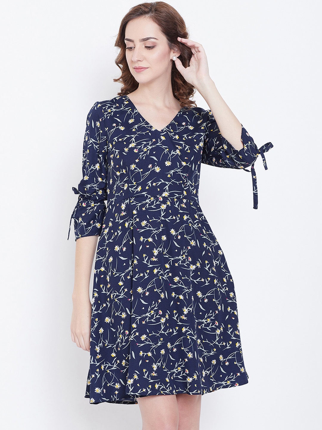 

DODO & MOA Women Navy Blue Floral Print Fit and Flare Dress