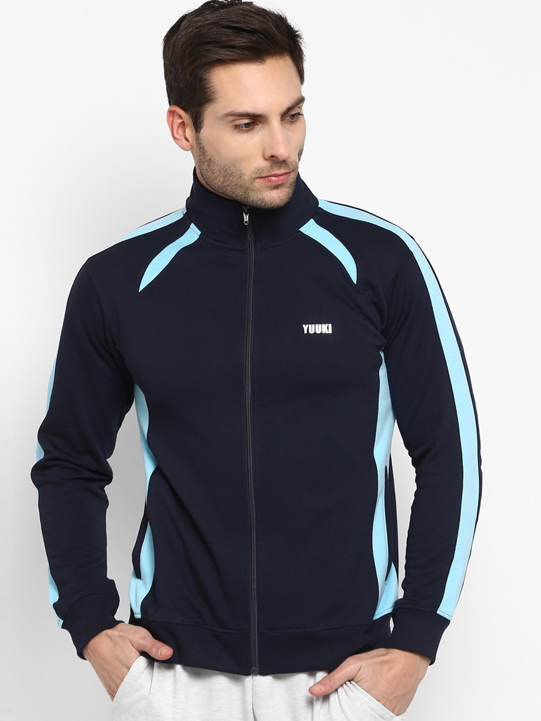

Yuuki Men Navy Blue Solid Sporty Jacket