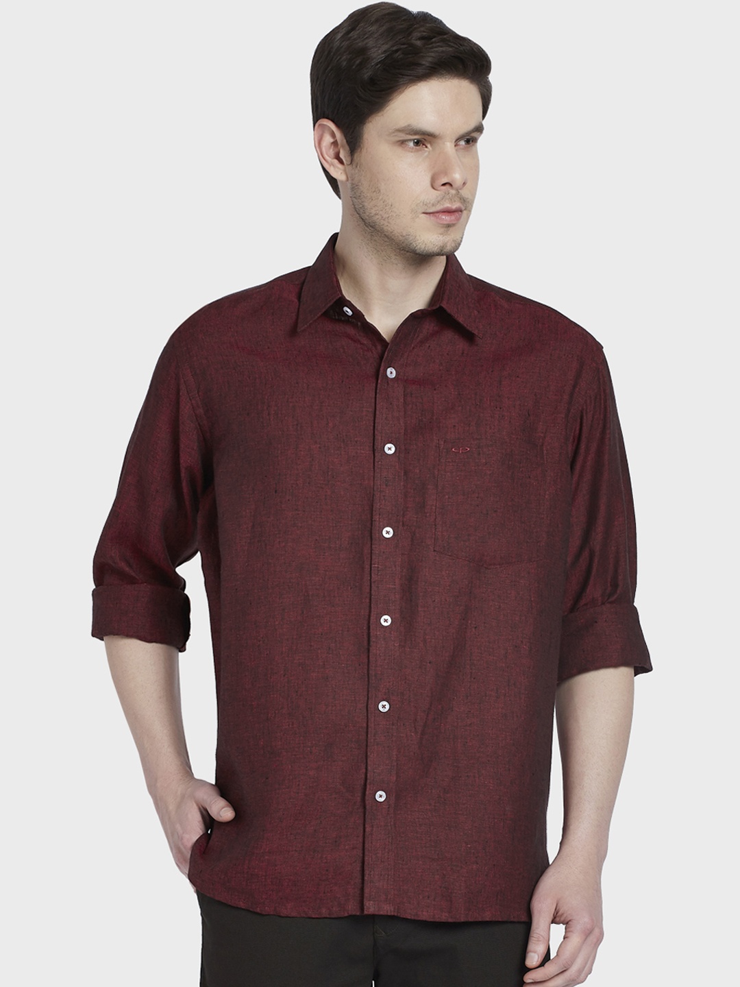 

ColorPlus Men Maroon Regular Fit Self Design Linen Casual Shirt