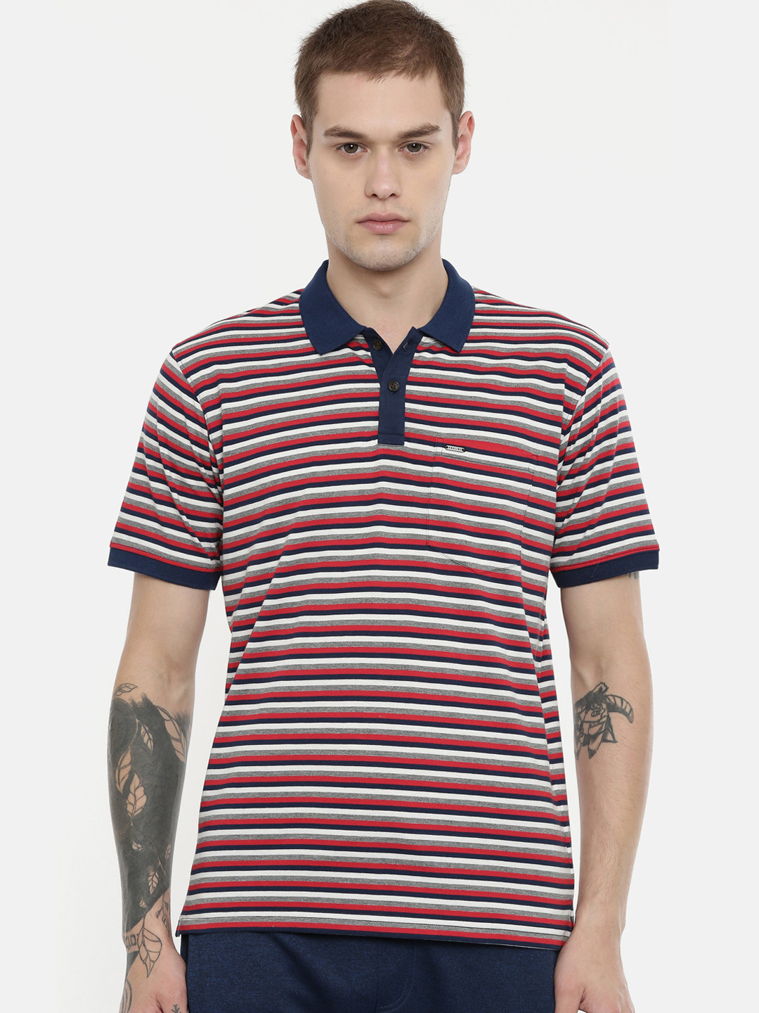 

Proline Active Men Red & White Striped Polo Collar T-shirt
