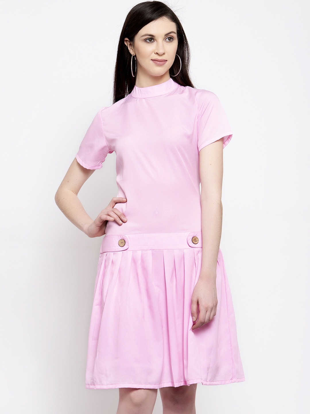 

Karmic Vision Women Pink Solid Drop-Waist Dress