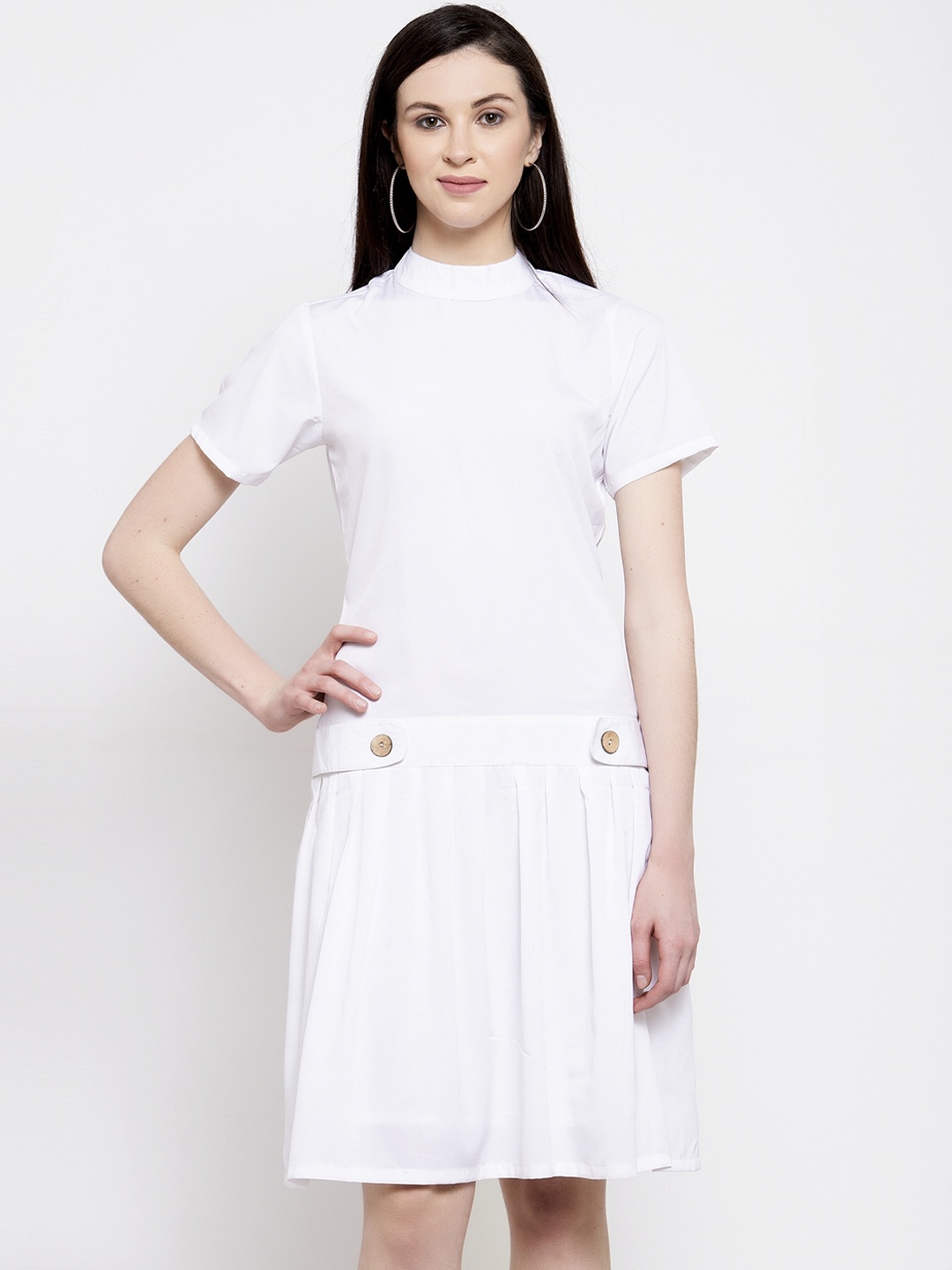 

Karmic Vision Women Off-White Solid Drop-Waist Dress