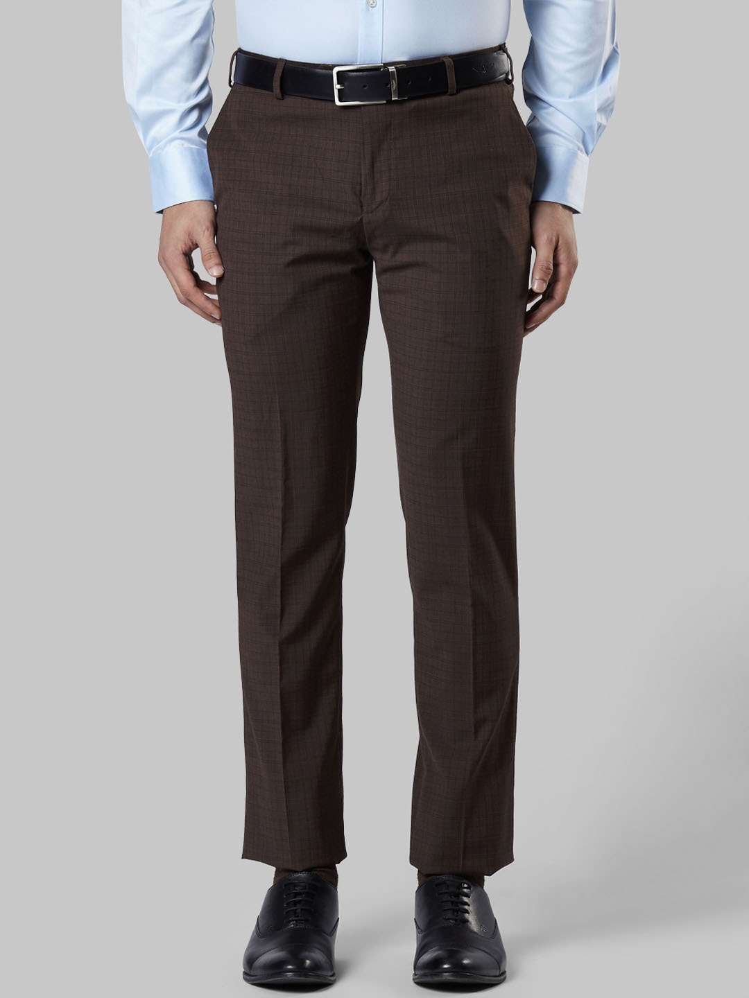 

Raymond Men Brown Checked Slim Fit Formal Trousers