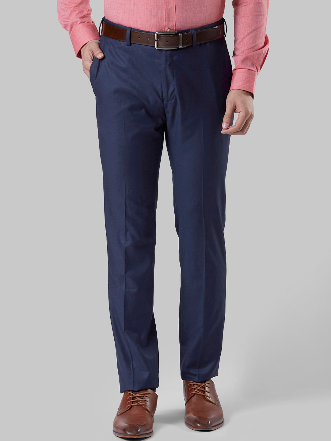 

Raymond Men Blue Slim Fit Solid Formal Trousers