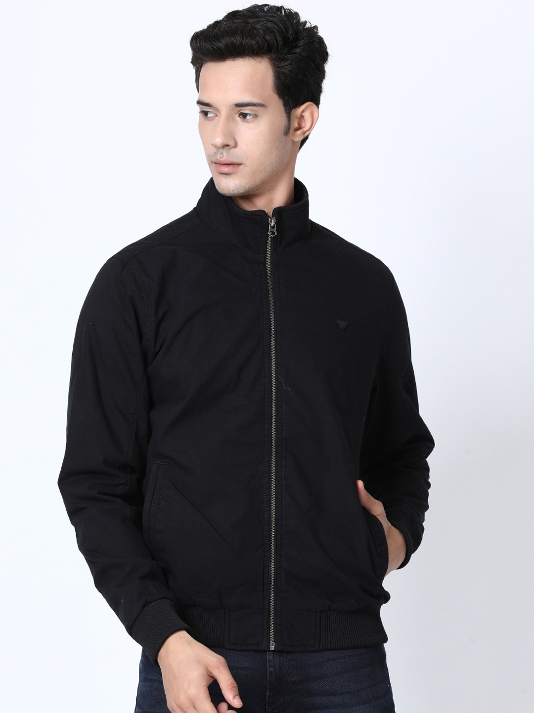 

t-base Men Black Solid Lightweight Bomber Jacket