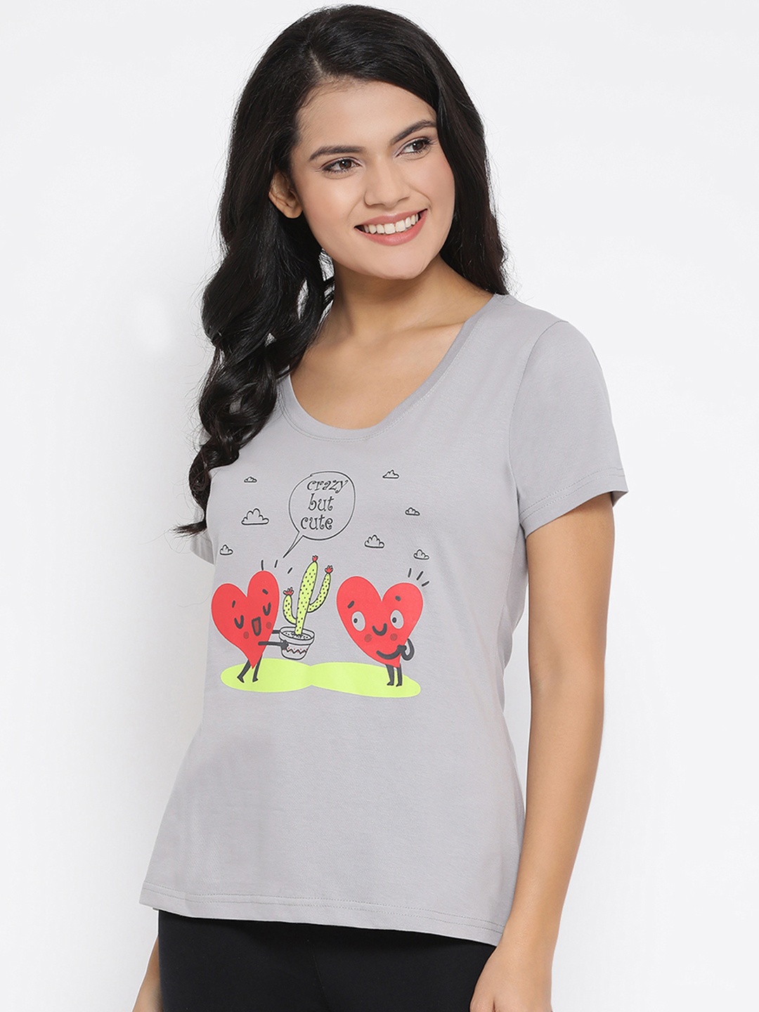 

Clovia Women Grey Printed Lounge T-Shirt