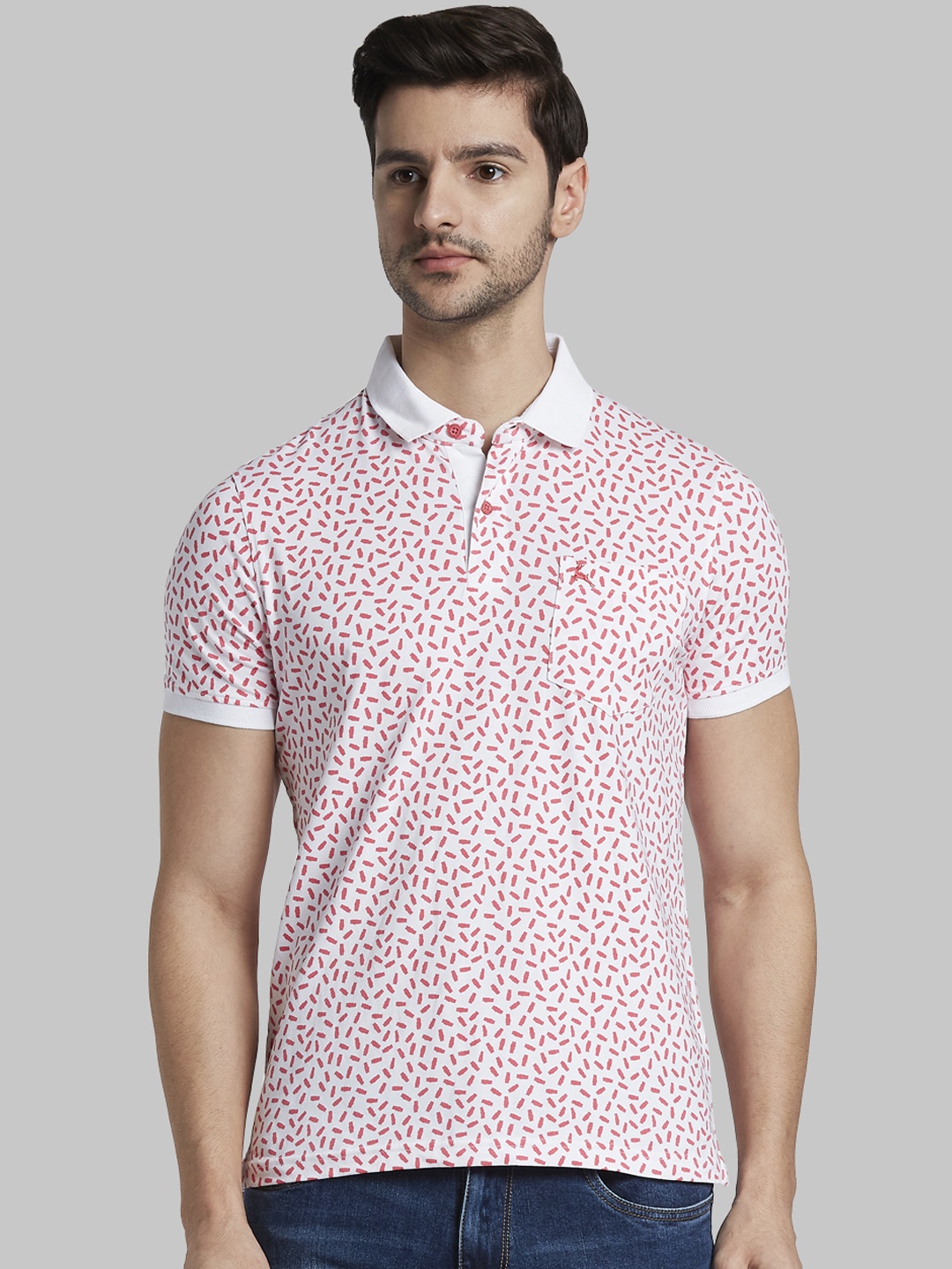 

Parx Men Pink Printed Polo Collar T-shirt