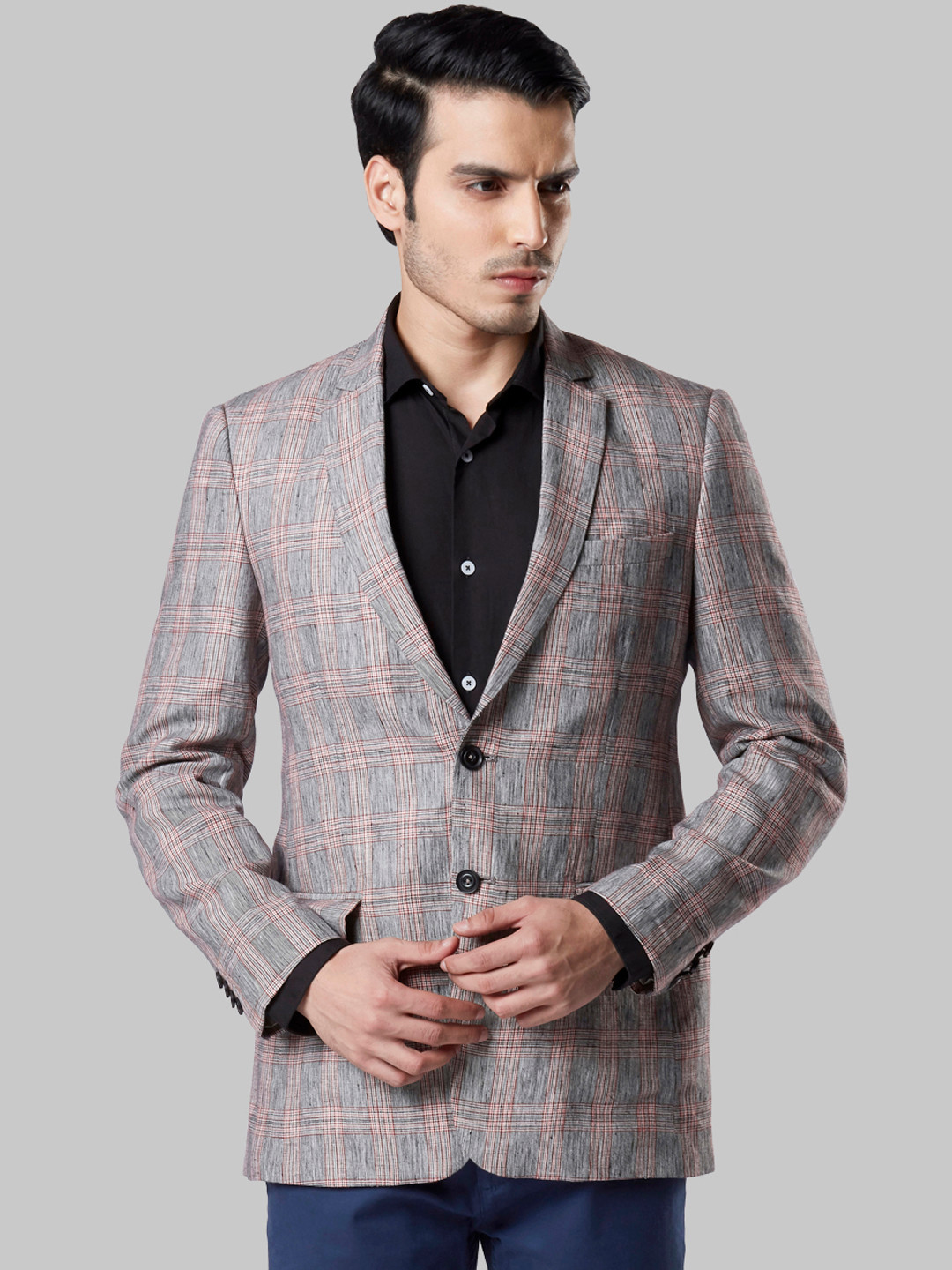 

Raymond Men Grey & Red Checked Single-Breasted Formal Blazer