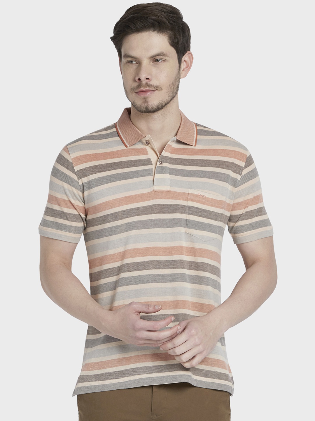 

ColorPlus Men Brown Striped Polo Collar T-shirt