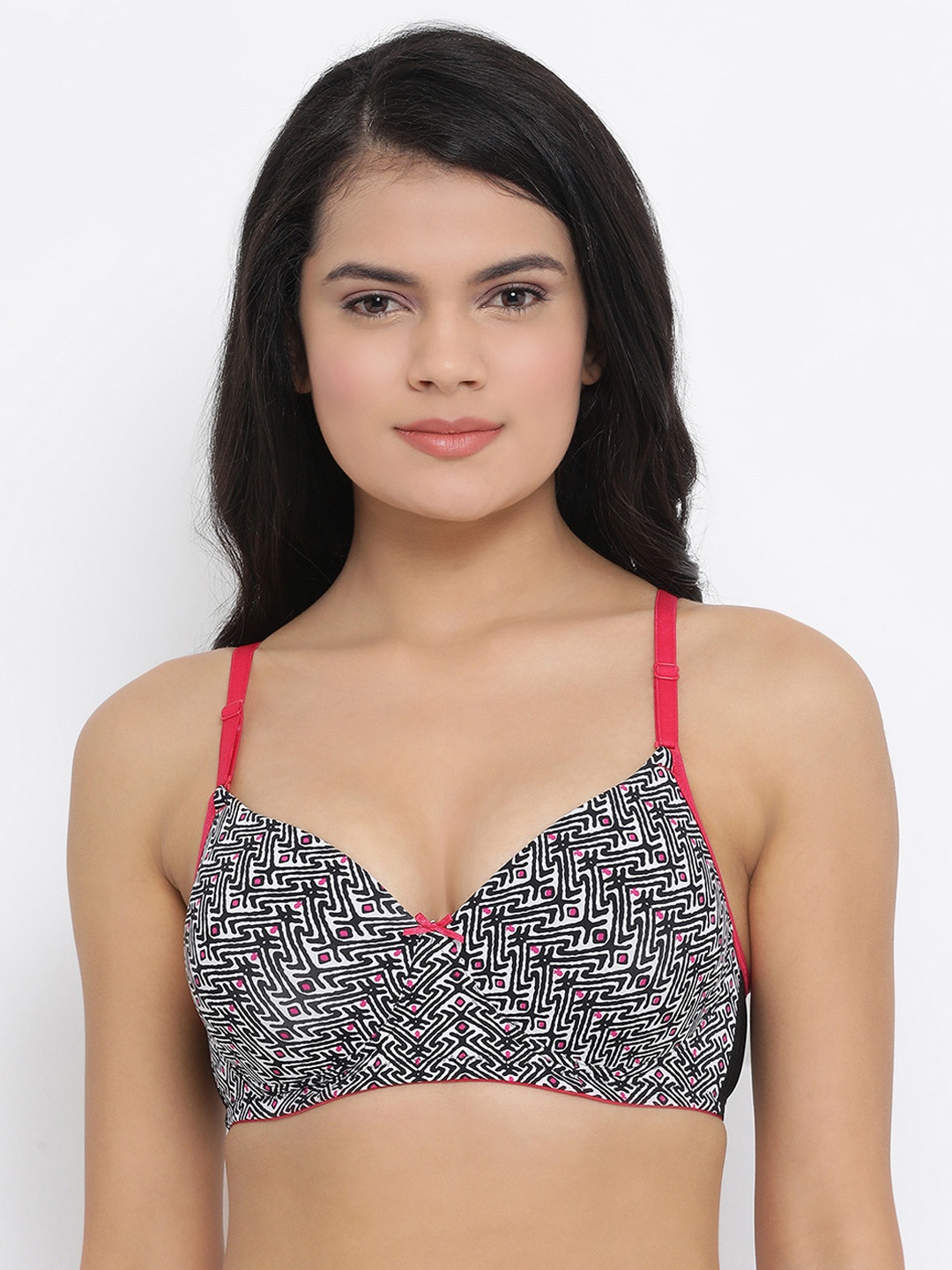 Clovia Black & White Printed Non-Wired Lightly Padded T-shirt Bra BR1277M1332B