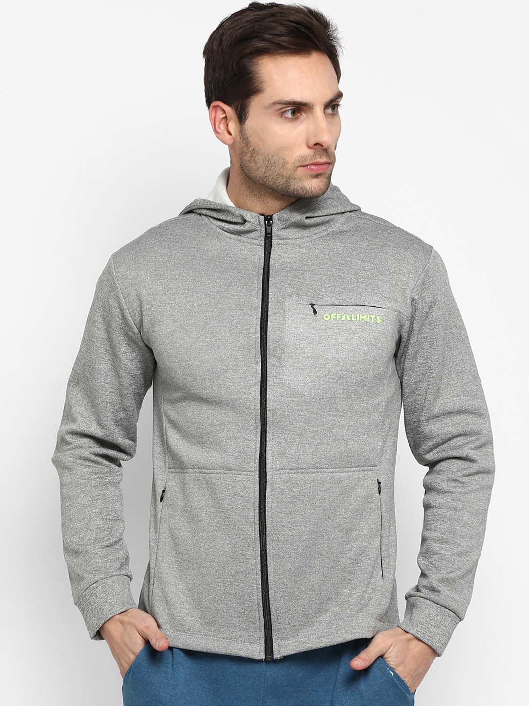 

OFF LIMITS Men Grey Melange Solid Sporty Jacket